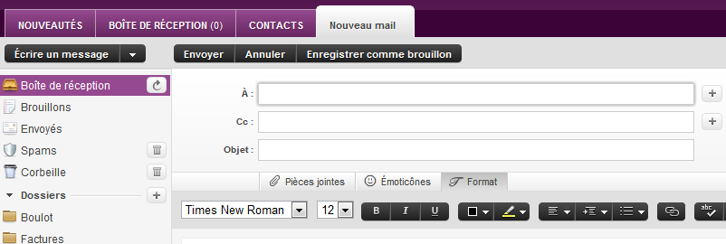 Écriture d'un nouveau mail