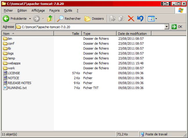Répertoire d'installation de Tomcat