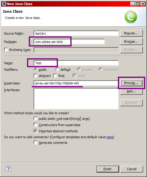 Création d'une servlet
