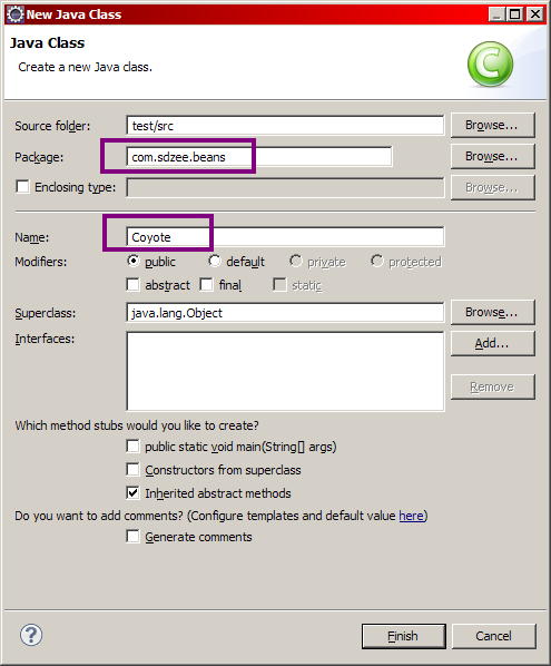 Mise en place d'un bean sous Eclipse - Étape 2