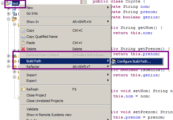 Configuration du build path d'un projet sous Eclipse - Étape 1