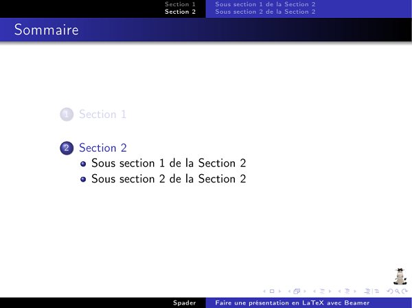 Exemple de sommaire que l'on peut faire apparaitre