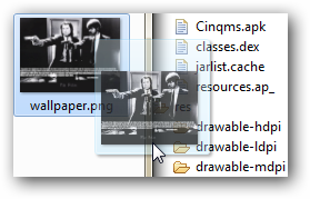 On se contente de glisser-déposer l'image dans le répertoire voulu et Android fera le reste
