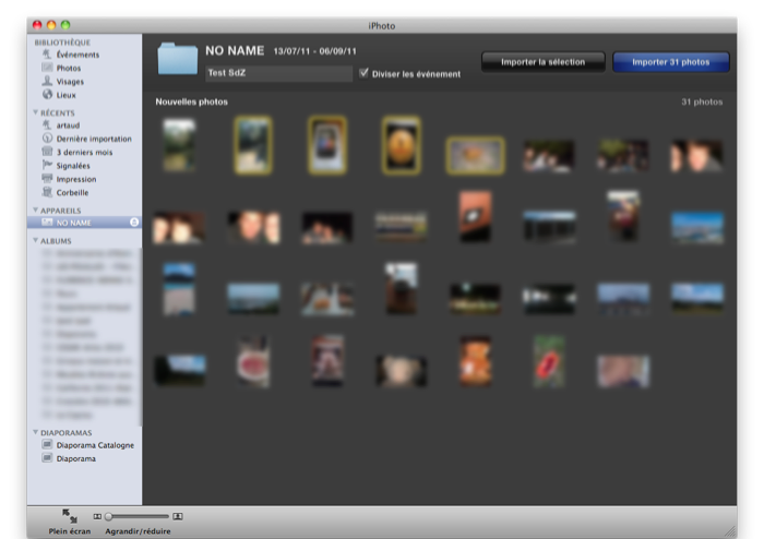 Importer des photos dans iPhoto