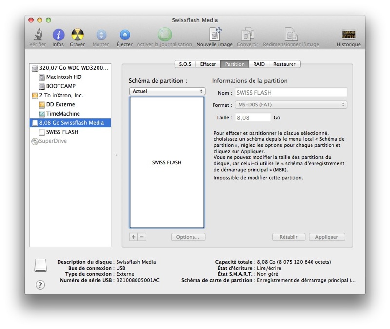 Notre clef usb dans l'Utilitaire de disques