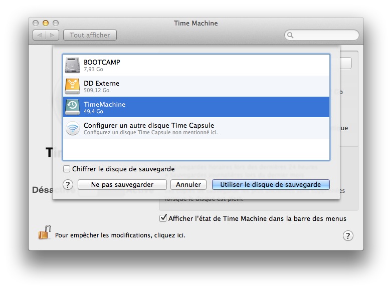 Choix du disque pour Time Machine
