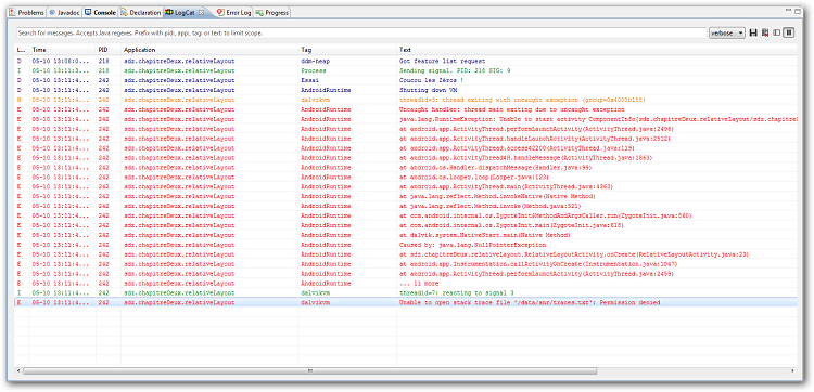 Une liste d'erreurs s'affiche
