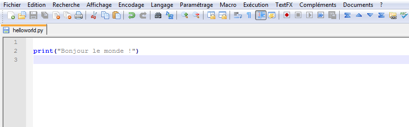Une ligne de code dans Notepad++