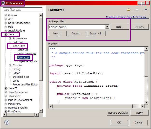 Eclipse format tool.
