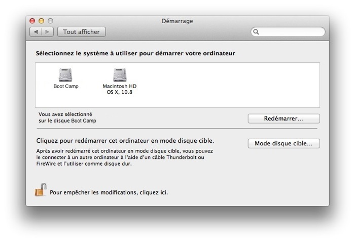 Choix du disque de démarrage