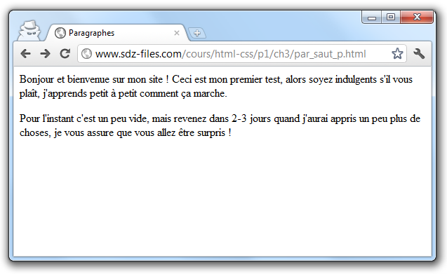 Deux paragraphes avec 2 balises <p>