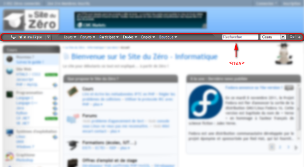Le menu de navigation du Site du Zéro