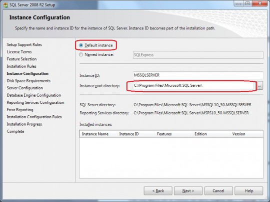 Cliquez sur Default instance