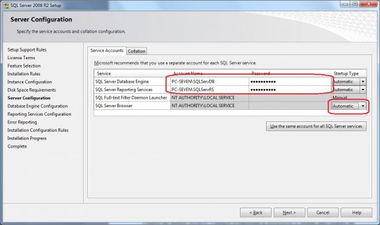 Les noms de comptes par défaut sont censés être corrects