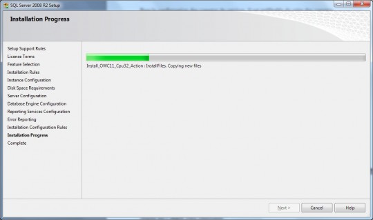 Barre de progression de l'installation