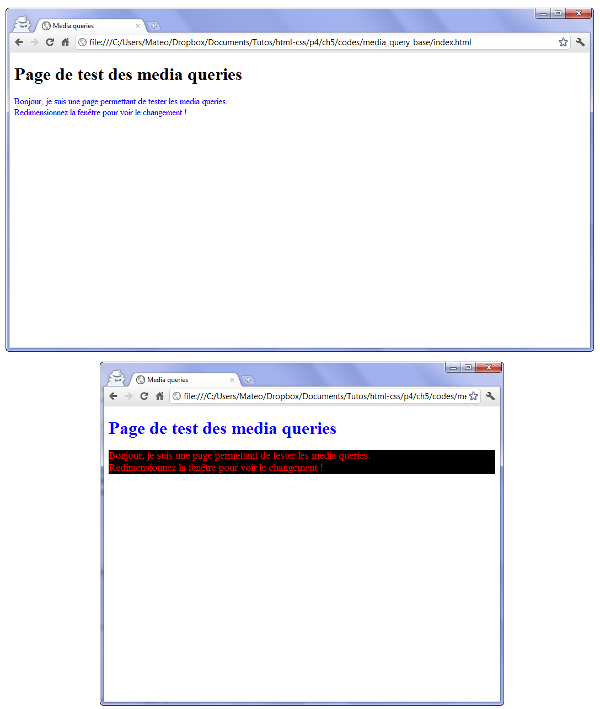 L'apparence du texte change en fonction de la taille de la fenêtre