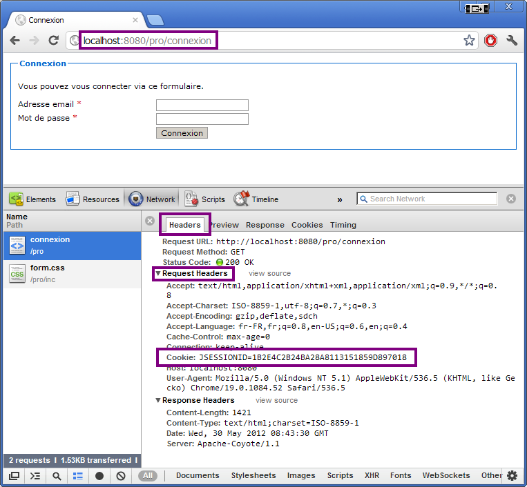Cookie dans la requête