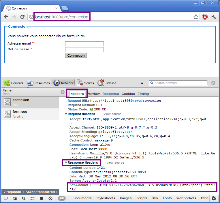 Cookie dans la réponse avec l'outil de Chrome