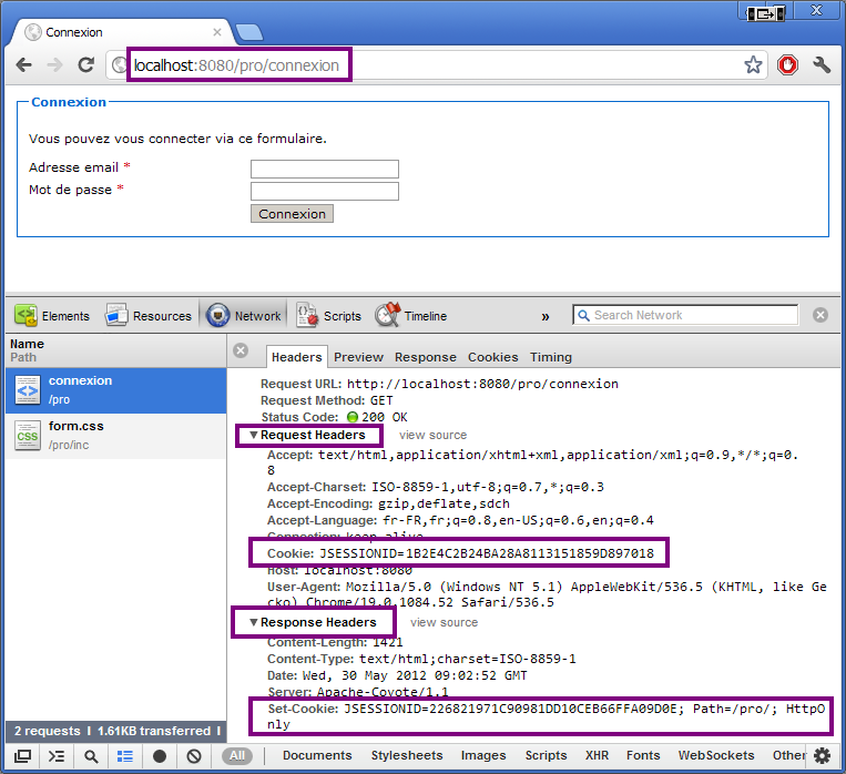 Cookie dans la requête et la réponse