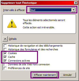 Suppression des données sous Firefox