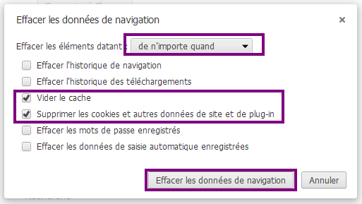 Suppression des données sous Chrome