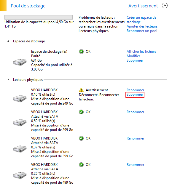 L'EDS est à nouveau à l'état OK, on peut supprimer le lecteur défectueux