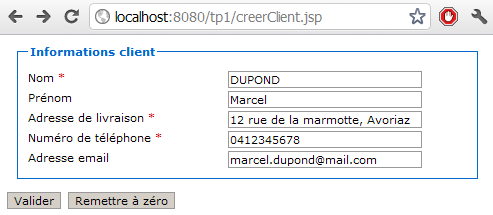 Saisie de données valides dans le formulaire