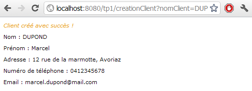 Affichage du message de succès et des données