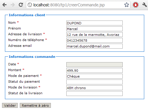 Saisie de données valides dans le formulaire