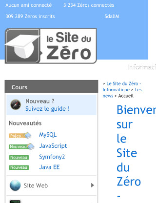 Le site avec la balise meta et avec la largeur minimale fixée à 320px