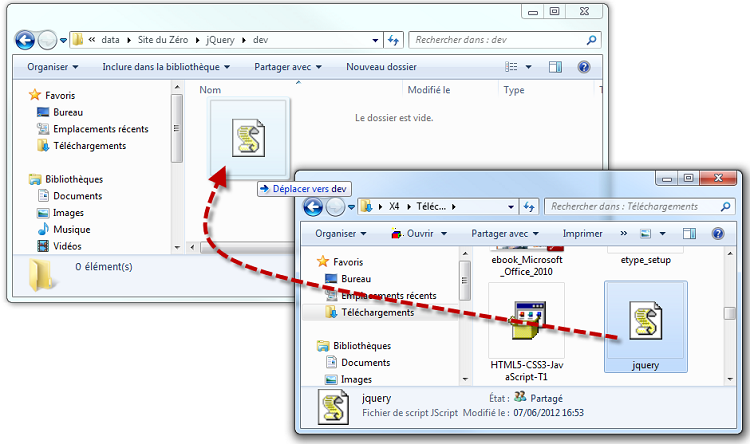 Le fichier est déplacé dans le dossier de développement