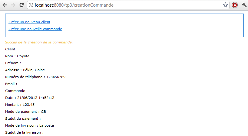 Création d'une commande sans erreur