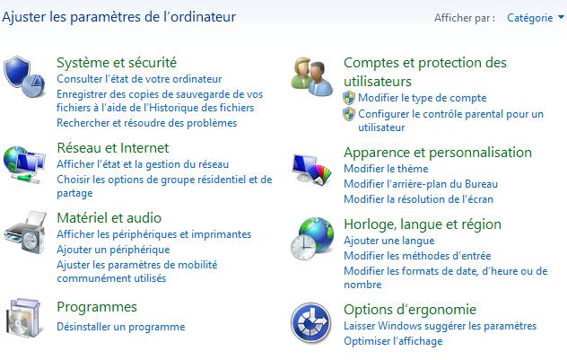 Le Panneau de configuration