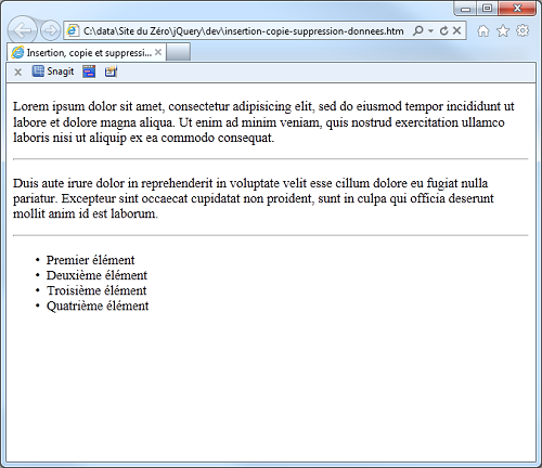 La méthode replaceWith() n'a pas produit l'effet escompté