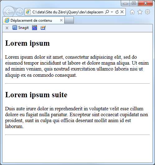 Le document, avant toute intervention du code jQuery