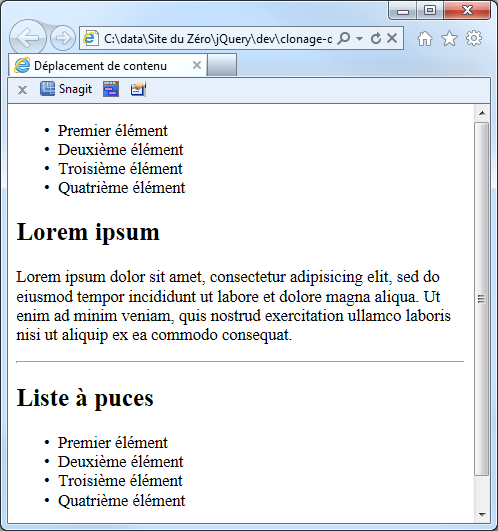 La liste à puces a été clonée et copiée avant le premier titre de niveau 2