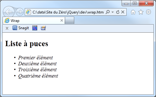 Chaque élément <li> est en italique