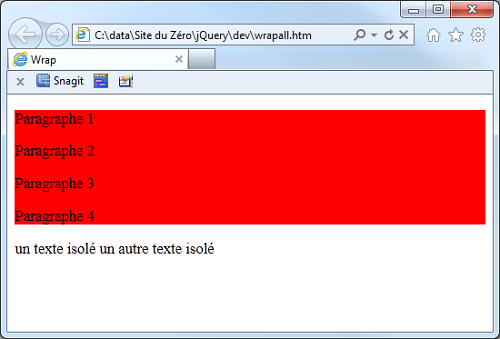 Les quatre balises <p> ont été rassemblées