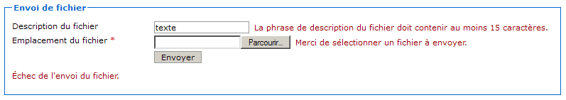 Envoi avec une description trop courte et pas de fichier