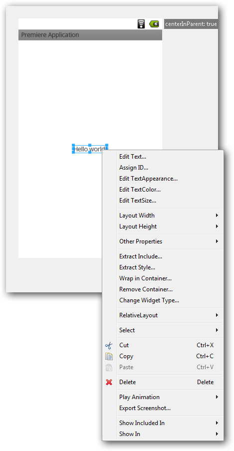 Un menu apparaît lors d'un clic droit sur une vue