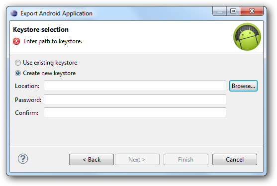 Choisissez un keystore