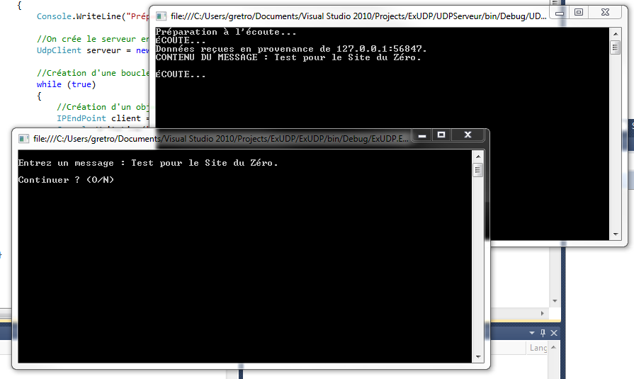 Test de notre solution Client-Serveur en UDP.