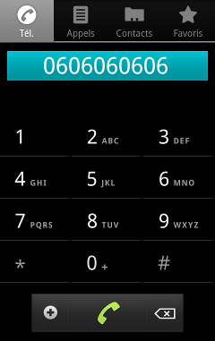 Le composeur téléphonique est lancé avec le numéro souhaité