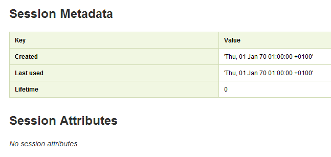 On constate qu'il n'y a pas d'attribut dans la session