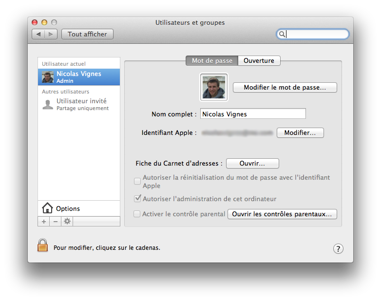 Préférence Système : Utilisateurs et groupes