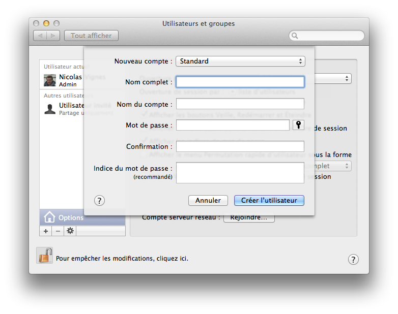 Créer un nouvel utilisateur