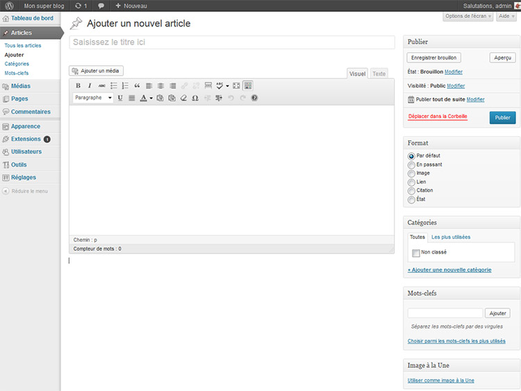 Interface d'ajout d'article
