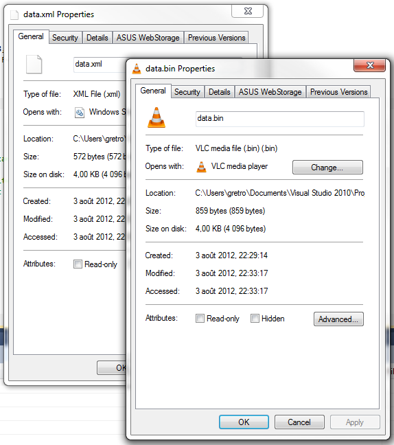 Différence entre la taille des fichiers XML et binaires