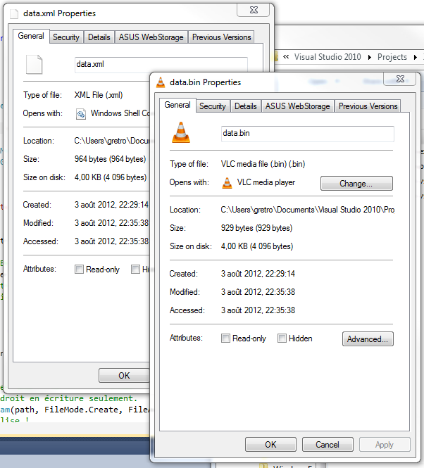 Taille de fichiers contenant un peu plus de données.