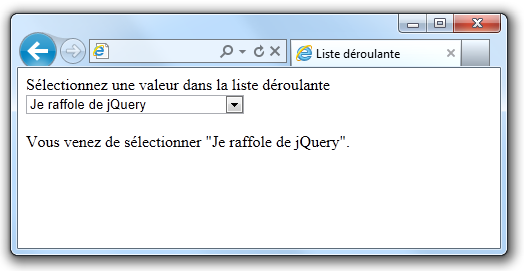 Le texte est mis à jour en fonction du choix dans la liste